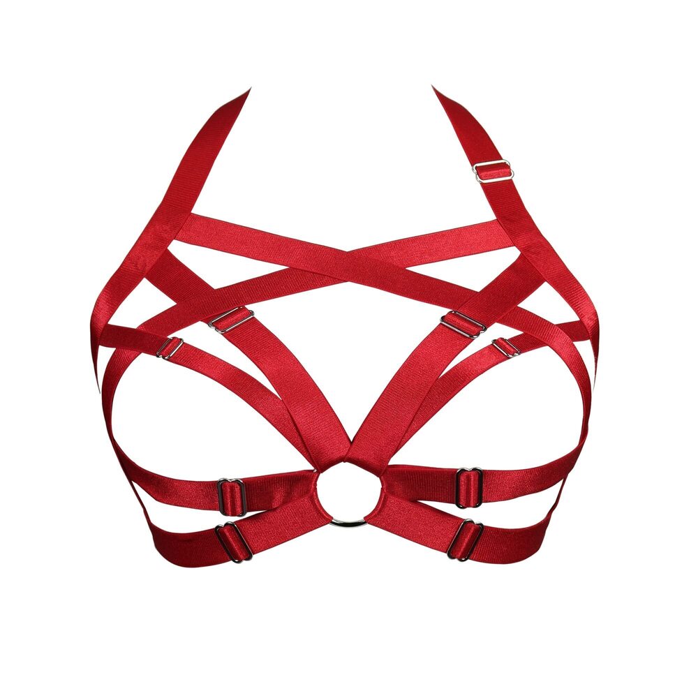 1651 Cage Bra Harness Elastic Strappy Bra Lingerie Goth Harness Top Red